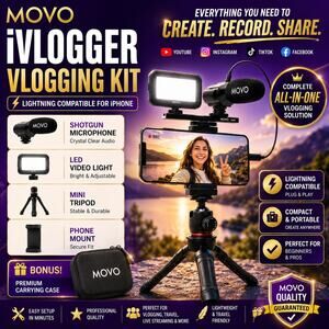 Video Content Creator Kit iPhone Compatible Accessories LED Light Shotgun Mic
